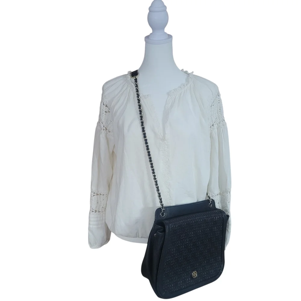 Tory Burch Bryant Quilted Convertible Shoulder Bag in Black Pebbled Leather